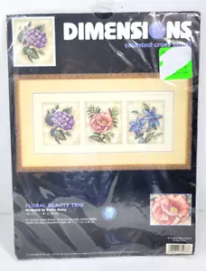 2000 Neu in Verpackung Dimensions "Floral Beauty Trio" gezähltes Kreuzstich-Set #35033 - Bild 1 von 7