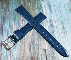 Hadley Roma 12 mm Blue Saffiano Grain Genuine Leather Watch Band / Strap. LS726 - Picture 1 of 4