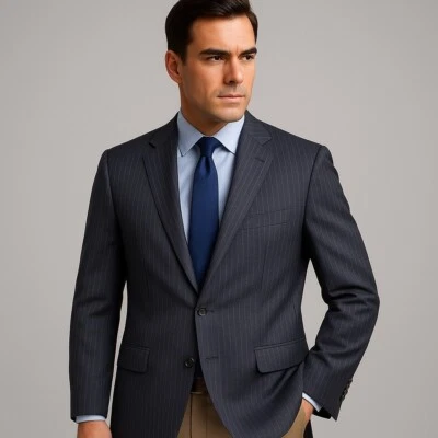 Canali Blazer Jacket Men 54L Navy Stripe Wool Mohair Silk Italy Double Vent 44L - Image 1 of 4