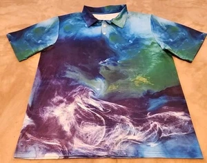 Obnoxious Golf Polo Shirt Mens XL Space Smoke All Over Print Wild Colorful - Picture 1 of 5