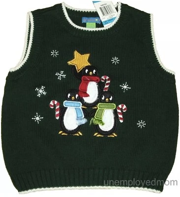 Penguin Sweater Vest Holiday Christmas Boys Children kids Twins - Image 1 of 4
