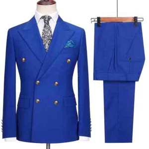 2 Piece Set 2025 Fashion Men Leisure Business Slim Woolen Suit Blazers & Pants - Picture 1 of 37