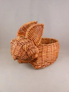 Vtg Weaved Wicker Basket Easter Bunny 6" Rabbit Figure Figural Animal - Picture 1 of 9
