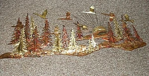 METAL ART FOREST SCENE WITH GEESE AND PINES APPROX 55 INCHES X 24 INCHES - Picture 1 of 5