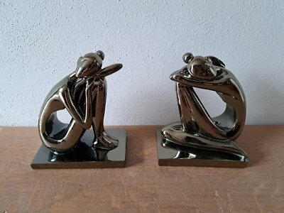 Fermalibri Scultura Metallo Resina Donna Ballerina Argento - Immagine 1 di 4