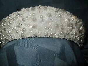 FROSTED PEARLS & RHINESTONE CROWN/TIARA.....WHITE.....BRAND NEW - Picture 1 of 6