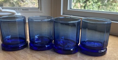 Juego de 4 gafas antiguas Anchor Hocking ESSEX azul cobalto Foto 1 de 4