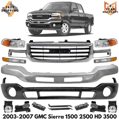 Front Bumper Chrome & Grille Assembly For 2003-2007 GMC Sierra 1500 2500 HD 3500 - Image 1 of 4