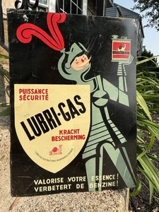 Vintage 1949 RARE Original Tin Lubrigas Graphic Oil Can Knight Shield Sign - Picture 1 of 18