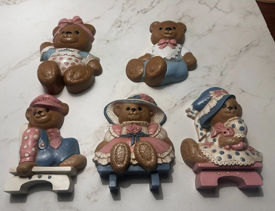 5 Burwood Teddy Bears Decor Set Baby Nursery Wall Hanging Lot Vintage 1994 - Image 1 of 4