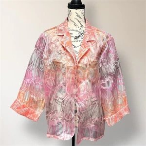 Chico’s 3 Jacke rosa creme Burnout transparent vorne offen Lagenlook Boho Artsy XL - Bild 1 von 8