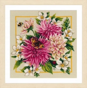 Lanarte Counted Cross Stitch Kit Pink Silk Dahlia - Picture 1 of 1