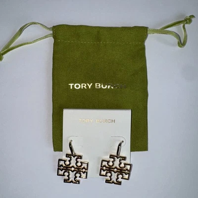Tory Burch Silver Britten Logo Drop Dangle Earrings NWT MUST SEE - Image 1 of 4
