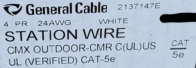 Red General Cable 2137147E GenSPEED 5000 24/4P UTP Cat5e CMX/CMR blanca/100 pies Foto 1 de 4