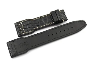 Cinturino Orologio IWC PILOT Vero Coccodrillo Nero 22/18mm Per Fibbia Accessori - Picture 1 of 4