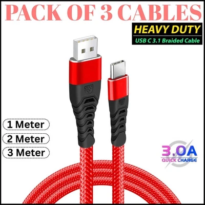 USB A to Type C Fast Charger Cable 3A For Samsung Mobile Phone Lead USB C Cable - Image 1 of 4