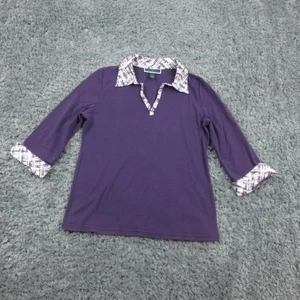 Karen Scott Hemd Damen Large lila 3/4 Arm Kontrastkragen Bündchen Baumwolle - Bild 1 von 14