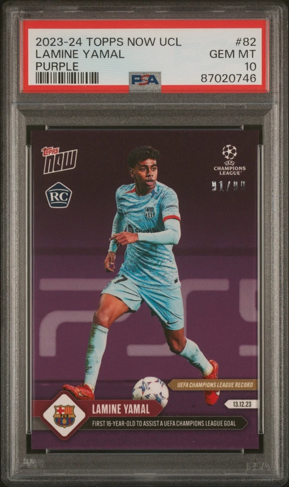 PSA 10 Lamine Yamal 2023 Topps Now #82 Purple 91/99 Rookie Card - Image 1 of 1