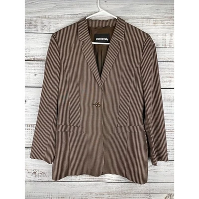 Comma Brown Pin Stripe Blazer Jacket Silk Linen Women 38 Minimalist Career - Image 1 of 4