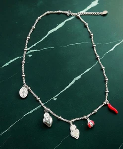 Collana donna in Acciaio dorato 5 Charm misura regolabile chiusura a moschettone - Imagen 1 de 5