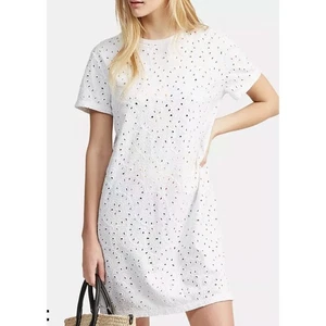Polo Ralph Lauren White Eyelet Cotton T-Shirt Dress Size Large - Picture 1 of 9