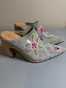 Zapatos italianos Mantovani de gamuza verde bordados florales de madera talla 10 - Imagen 1 de 14