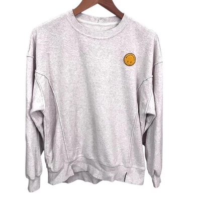 Aerie уютный большого размера толстовка овсянка серый женщин XXS вверх ногами смайлик лицо - Изображение 1 из 4