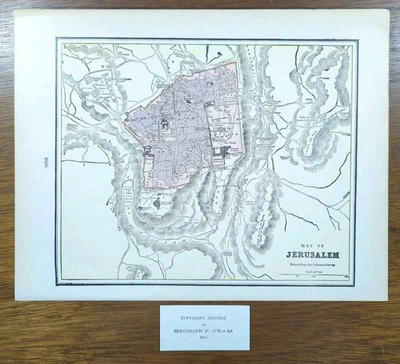 Mapa de JERUSALÉN 1902 14"x11" Antiguo Antiguo Original SANTO SEPULCRO PUERTA DE SION Foto 1 de 4