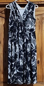 Coldwater Creek 8P Dress Black Gray White  Sleeveless Zip Ruching Lined  - Picture 1 of 3