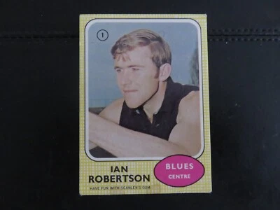 1970 SCANLENS VFL CARD.  #1 IAN ROBERTSON. CARLTON. EXCELLENT PLUS. - image 1 of 2
