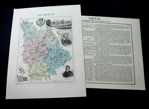 VIENNE - CARTE DEPARTEMENTALE FRANCE + RECIT HISTORIQUE - XIXe Ed. MIGEON 25x31 - Imagen 1 de 1