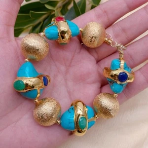 Bracciale Perline 21x23mm Blu Turchese Multicolore Giada Bordato - Foto 1 di 6