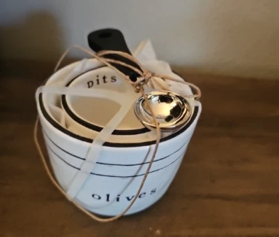 Torta de lama cerâmica azeitonas e poços tigelas pintadas à mão com conjunto de colher - Imagem 1 de 4