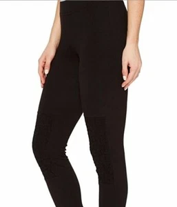 Hue Black Cotton Lace Knee Leggings Women's Size Large U17497 - Picture 1 of 5