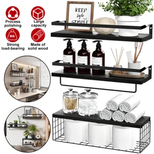 3Pcs Wooden Floating Shelves Wall Mounted Display Storage Décor For Home Office - Picture 1 of 16
