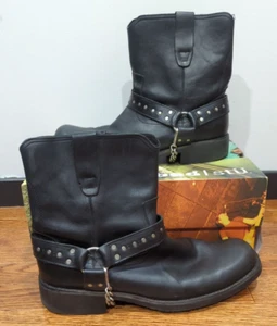 Bed Stu Footwear Leather Motorcycle Style Men's Black Boots Size 10.5 Wild - Picture 1 of 14