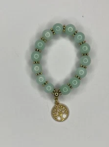 NATURAL AMAZONITE Beaded Bracelet. Silver & Gold. 7β + Free π - Picture 1 of 2