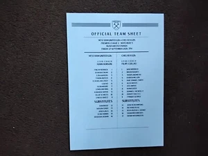 27/09/24 WEST HAM U21 V CHELSEA U21 MINT OFFICIAL TEAMSHEET - Picture 1 of 1