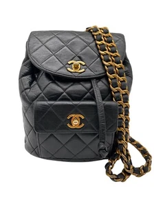 Authentic RARE Vintage Chanel Black Lambskin Duma Backpack 24k gold hardware - Picture 1 of 15