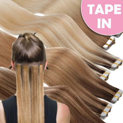 CLEARANCE REMY Tape In Human Hair Extensions Thick Skin Weft 100G Balayage Ombre - Image 1 of 4