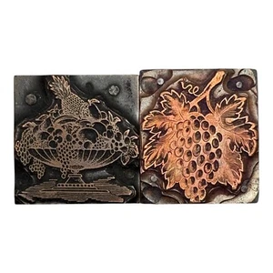 Lot of 2 Vintage Copper Letterpress Printing Block Fruit Bowl Grapes - Picture 1 of 4