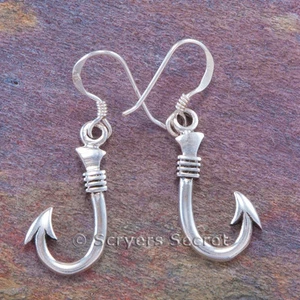 Orecchini gancio pescatore pendente argento sterling 925 .925 pesca - Foto 1 di 2