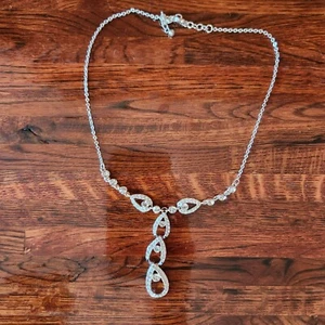 Strass Y Halskette 18" Silber Kette Eleganter Schmuck - Bild 1 von 7