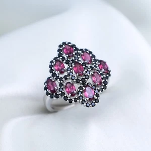 Natural Rhodolite Statement Ring | Red Gemstone Ring | Black Spinel Ring - Picture 1 of 7
