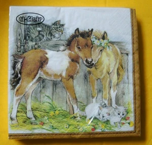 20 Servietten Pferde Fohlen kleine Katzen 1 Packung OVP Tiere Blumen Motivservie - Bild 1 von 4