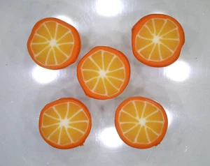 Handmade polymer clay flat circular beads – Orange Citrus slices - 10mm diameter - Picture 1 of 1