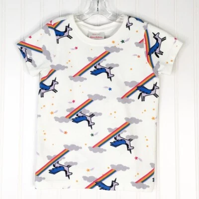 Hanna Andersson Girls T-Shirt Multicolor White Pegacorns Rainbow Crew Neck 5 - Image 1 of 3