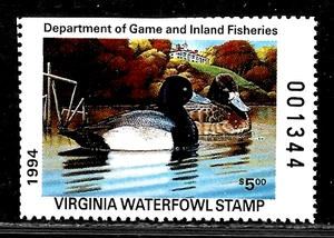 HICK GIRL-BEAUTIFUL M.N.H. 1994 STATE OF VIRGINIA DUCK HUNTING A4341 - Picture 1 of 2