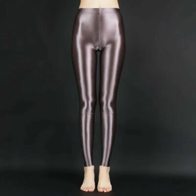 Women's Satin Shiny Glossy Wetlook Opaque Leggings Fitness Pants Skinny Trousers - Image 1 of 4
