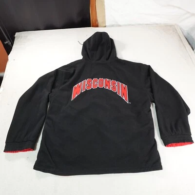 Vintage Wisconsins Badgers Jacket Mens Extra Large Black Reversible Fleece Coat - Image 1 of 4